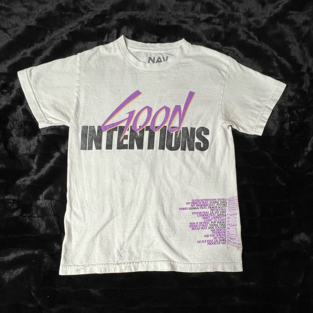 White and purple Nav x  Vlone Good Intentions Tour graphic T shirt
